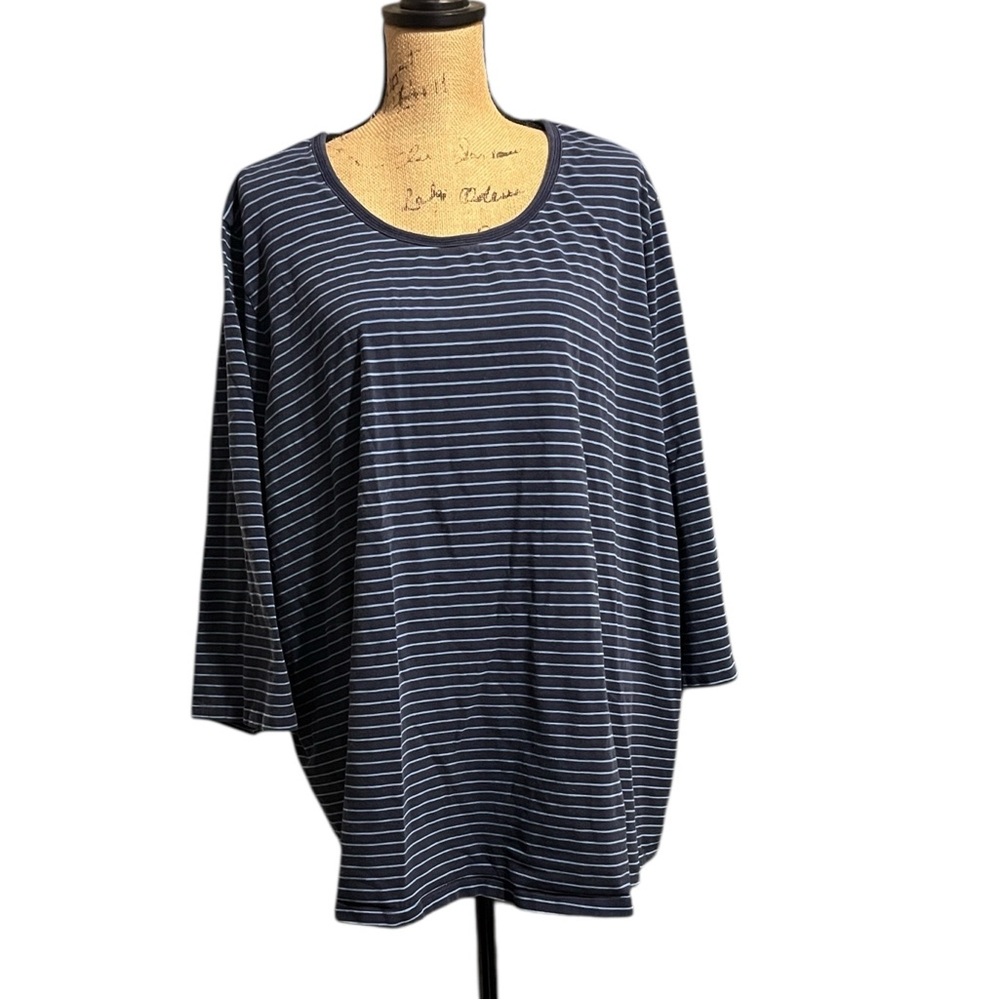 Catherines Suprema Collection Two-Toned Blue Striped 3/4 Length Sleeve Tee
